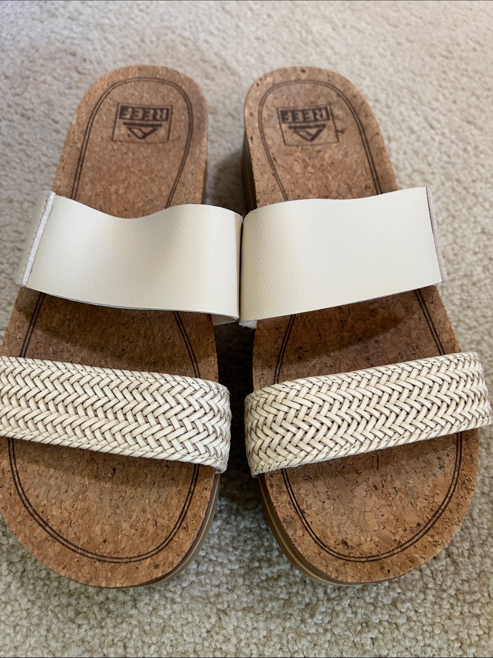 Reef Women's Cream Braided Dual-Strap Slide Sandals